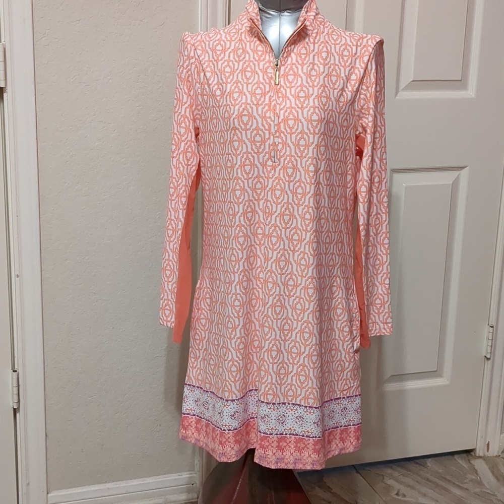 CABANA LIFE Coral/ Performance/ Zip/ Long Sleeve /Pockets/Mini Dress UPF 50+